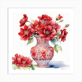 red Flower Vase Art Print