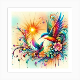 Colorful Hummingbirds Art Print