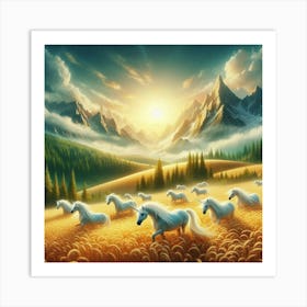 Horses In The Wheat Field Art Print