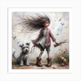 Girl With A Dog Art Print