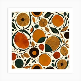 Oranges And Leaves, Floral Pattern, Abstract Piece With Organic Shapes And Earthy Colors art print Art Print