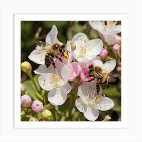 Bees On Blossoms Art Print