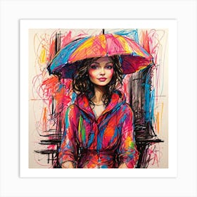 Girl With Umbrella Art Print