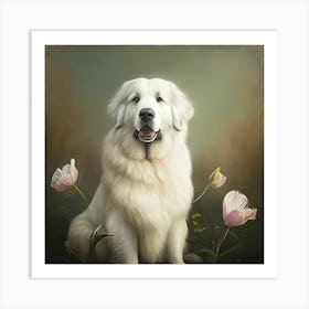 Dog With Flowers Art Print