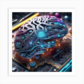 Brain On Computer Circuit Board Art Print