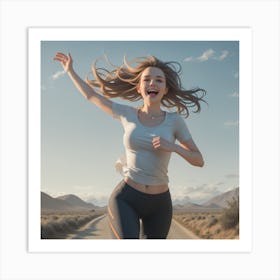 Girl Jogging In The Desert Art Print