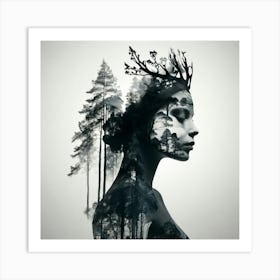 Portrait Of A Woman In The Forest 1 Art Print