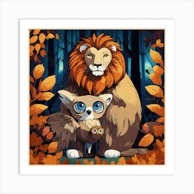 Leo The Lion Hugging The Owl Art Print