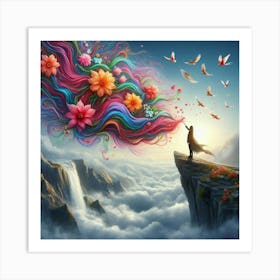 Girl Standing On A Cliff Art Print