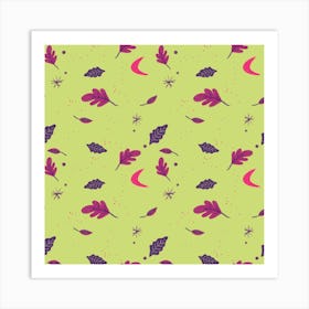 Rosy Glow Fall Leaves On Green Art Print