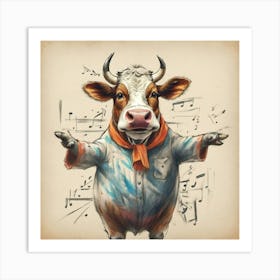 Cow With Music Notes Art Print