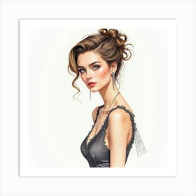 Watercolor Depiction Of A French Actress, Sophisticated And Captivating 1 Art Print