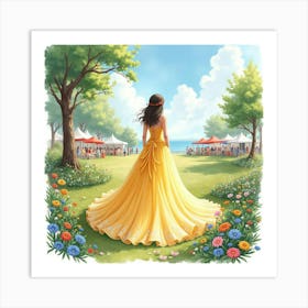 Enchanting Gown Watercolor, With A Bright Summer Festival View 1 Art Print