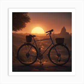 Sunset With Bicycle Art Print