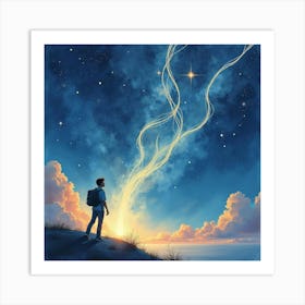 Boy Looking At The Stars Art Print