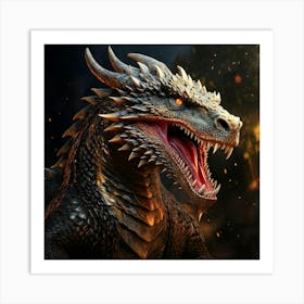 Firefly Earth, Dragon, Large, King, Strong, Brave, Black, Brown, Silver, Gold, Scales, Textured, Cro (11) Art Print