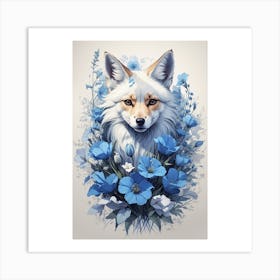 Fox With Blue Flowers Art Print