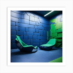 Two Lounge Chairs In A Blue Room Art Print