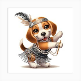 Beagle In A Flapper Costume Art Print