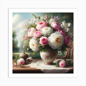 Peonies In A Vase Art Print