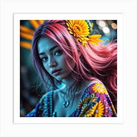 Girl With Pink Hair Art Print