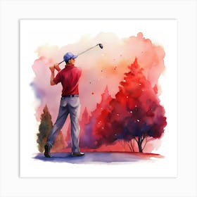 Watercolor Golfer Affiche