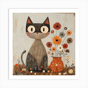 Cat With Flowers 22 Art Print