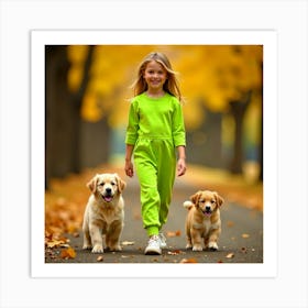 Little Girl With Dogs 3 Art Print