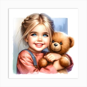 Little Girl With Teddy Bear 1 Art Print