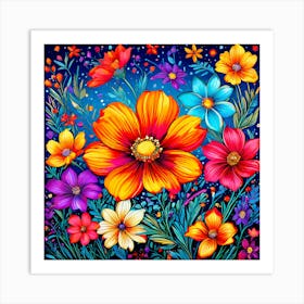 Colorful Flowers, A Vibrant Pattern Bursting With Colorful Flowers Perfect For Those Who Love Nature 2 Art Print