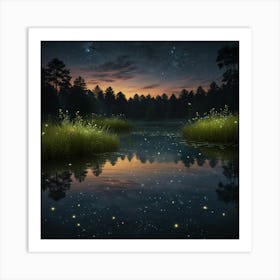 Night Landscape With Starry Sky 1 Art Print