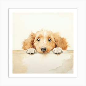 Puppy Peeking Over The Wall 2 Art Print