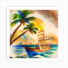 Boat On The Ocean Art Print