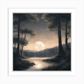 Full Moon In The Forest Art Print