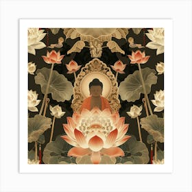 Vesak Banner Texture Featuring Buddhist Symbols 4 Art Print