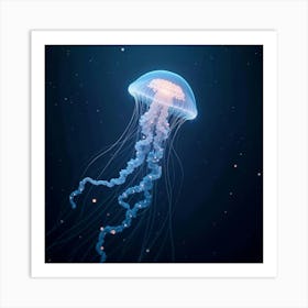 An Ethereal Jellyfish With Tendrils Of Flowing, Bioluminescent Light Drifting Through A Cosmic Sea Art Print