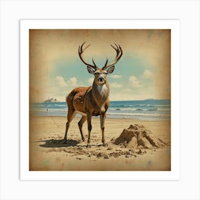 Deer On The Beach Art Print