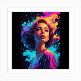 Girl With Colorful Hair Art Print