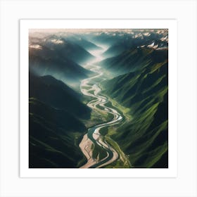 Aerial View Of A River In The Mountains Art Print