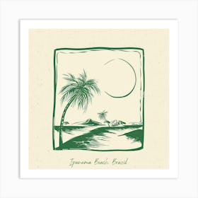 Ipanema Beach, Brazil Green Line Art Illustration Art Print