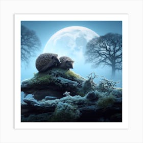 Hedgehogs At Night 3 Art Print