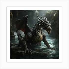 Dragon In The Water Art Painting 2 Art Print