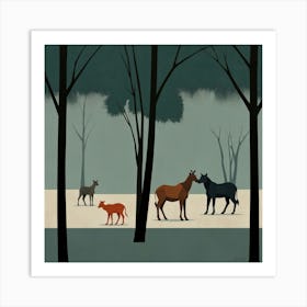 Horses In The Woods Art Print