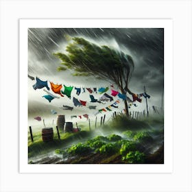 Clothesline In The Wind And Rain Art Print