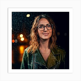 Firefly Dramatic Rain Soaked Portrait Of Woman With Glasses At Night 68787 Art Print