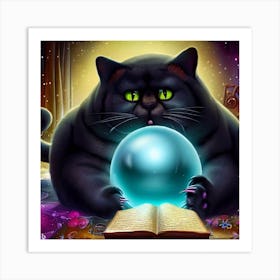 Black Cat With Crystal Ball Art Print