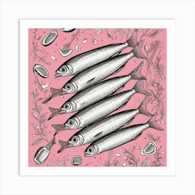 Sardines On Pink Background Art Print