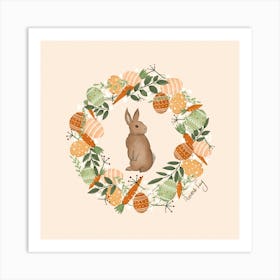 Easter Bunny, Easter Wreath, Easter eggs, Warm, Kids wall art Art Print