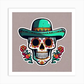 Mexican Skull With Mexican Hat Sticker 2d Cute Fantasy Dreamy Vector Illustration 2d Flat Cen (4) Art Print