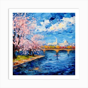 Cherry Blossoms On The River Art Print